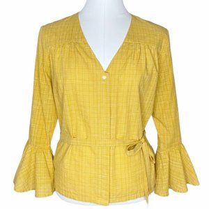 Trovata Birds of Paradis Yellow Bell Sleeve Button Down Top - Size Medium